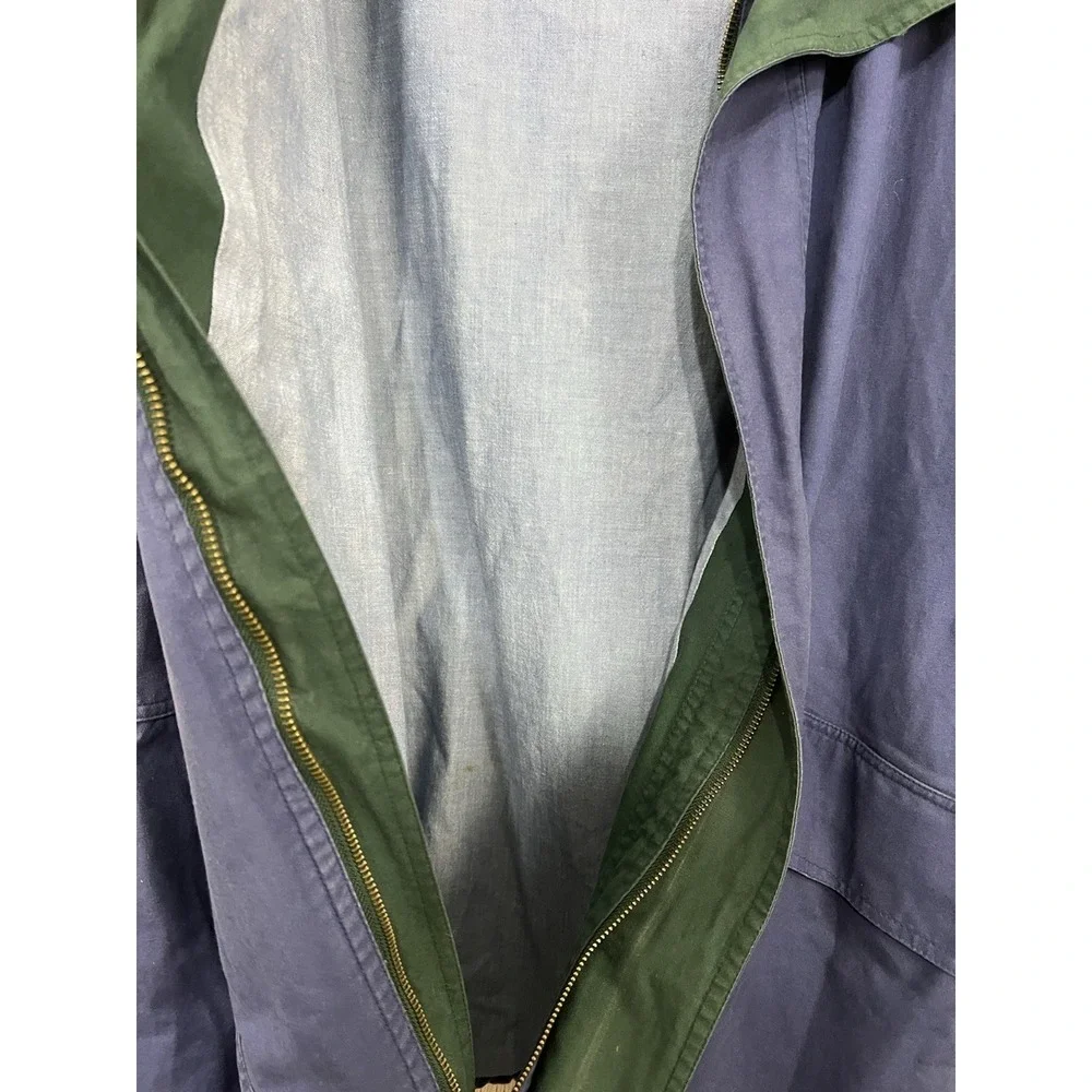 Vtg 90s Barn Coat Men L Blue Cotton Leather Accents Trim Gorpcore Grunge Retro